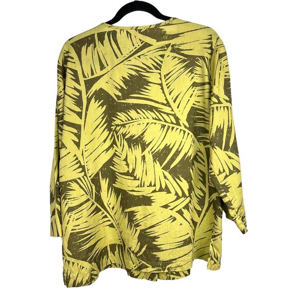 NATURALLY YOURS Honolulu Women’s Linen Palm Print Button Front Blouse Lg - Picture 3 of 7
